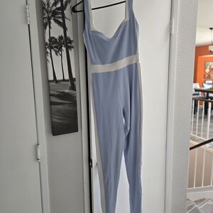 Yllw The Label Light Blue & White Sleeveless Jumpsuit